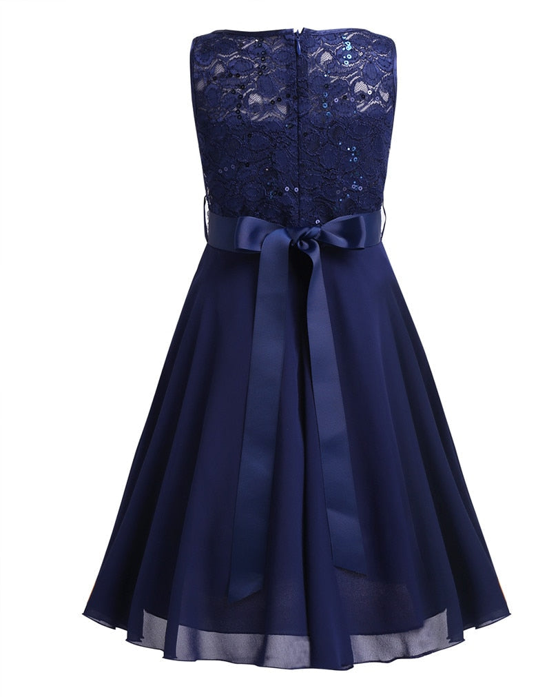 Girls Lace Embroidered Rhinestone Belt Tulle Dress (Age 24M-14YRS)