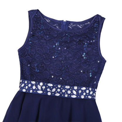 Girls Lace Embroidered Rhinestone Belt Tulle Dress (Age 24M-14YRS)