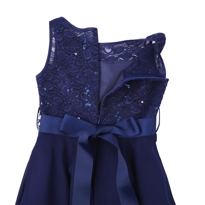Girls Lace Embroidered Rhinestone Belt Tulle Dress (Age 24M-14YRS)