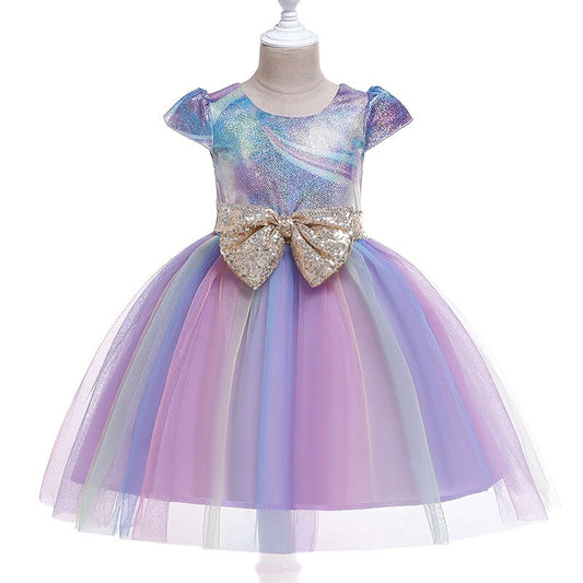 Girls Unicorn Sequin Bow Tulle Dress (Age 3-10YRS)