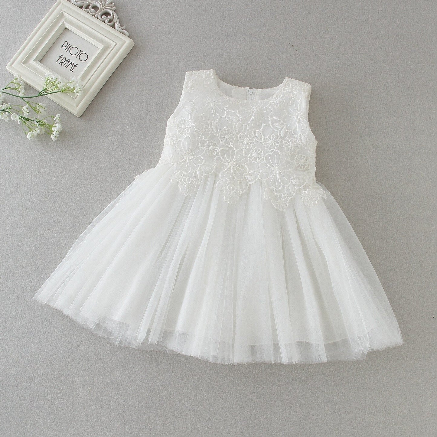 Baby Girls Floral Embroidered Tulle Dress (Age 3M-24M)