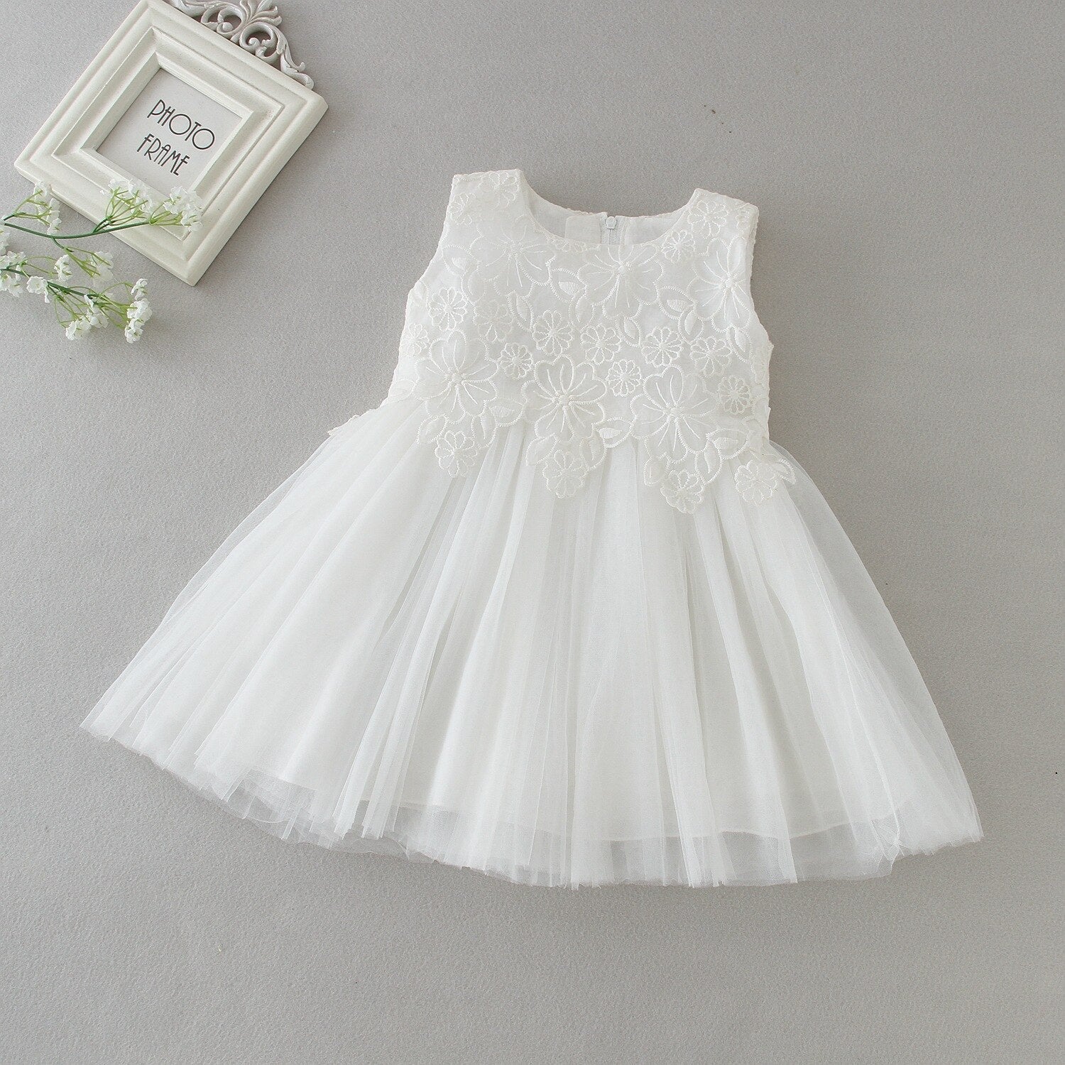 Baby Girls Floral Embroidered Tulle Dress (Age 3M-24M)