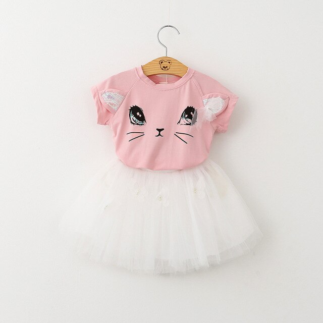 Girls Mouse Top & Tulle Skirt Set (Age 24M-6YRS) Pink
