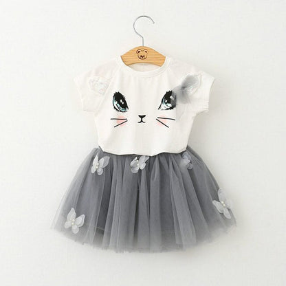 Girls Mouse Top & Tulle Skirt Set (Age 24M-6YRS) White