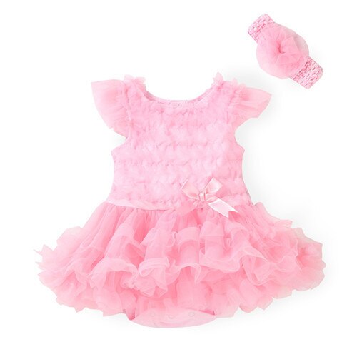 Baby Girls Ruffle Tutu Romper Dress (Age 3m-18m) Pink