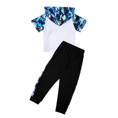 Boys Blue Camoflauge Hooded T-Shirt & Trousers Set (Age 24M-8YRS)