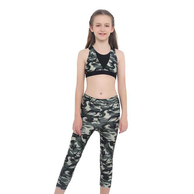 Girls Camouflage Tank Top & Cropped Legging Set (Age 4-14yrs) Green