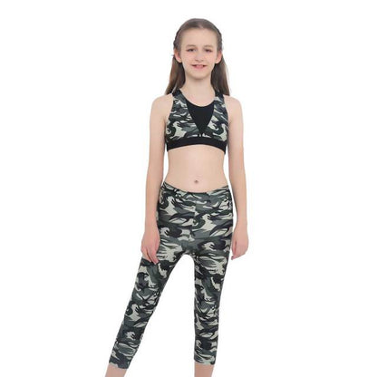 Girls Camouflage Tank Top & Cropped Legging Set (Age 4-14yrs) Green