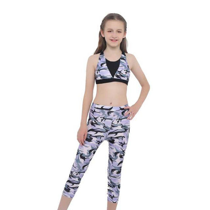 Girls Camouflage Tank Top & Cropped Legging Set (Age 4-14yrs) Purple