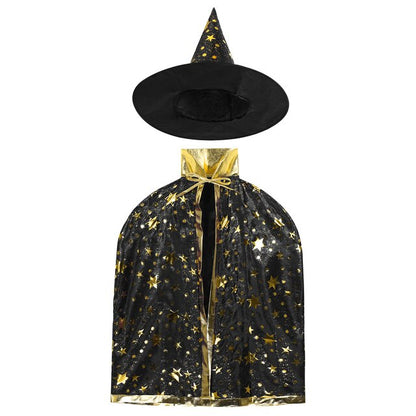Kids Wizard Costume Cloak & Hat Black One Size