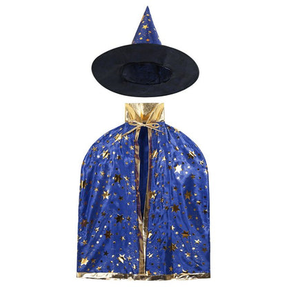 Kids Wizard Costume Cloak & Hat Blue One Size