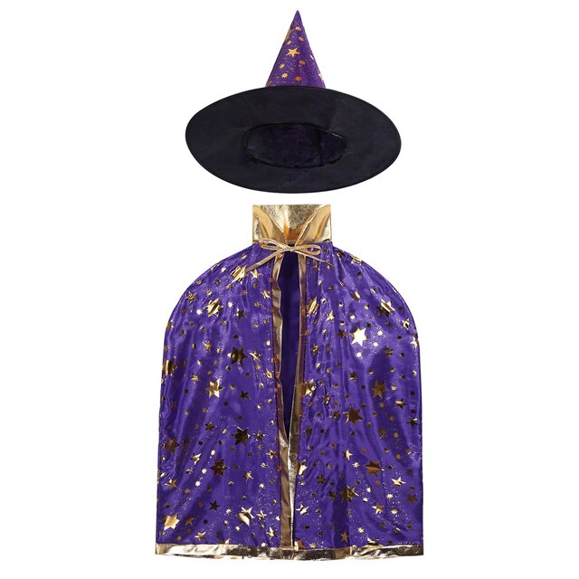 Kids Wizard Costume Cloak & Hat Purple One Size