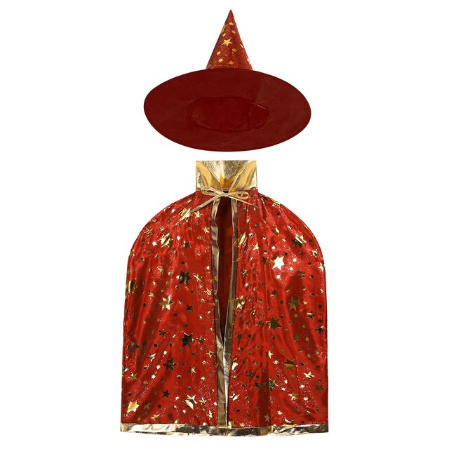 Kids Wizard Costume Cloak & Hat Red One Size