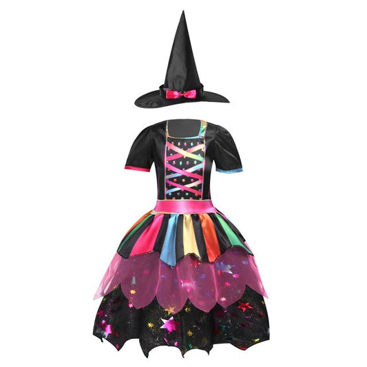 Girls Witch Halloween Costume Dress & Hat (Age 4-8YRS) Black