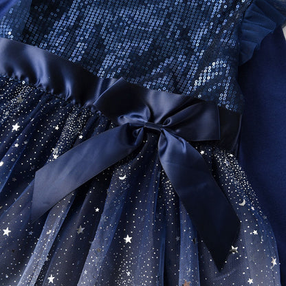 Girls Navy Long Sleeve Tulle Dress (Age 3-8YRS)