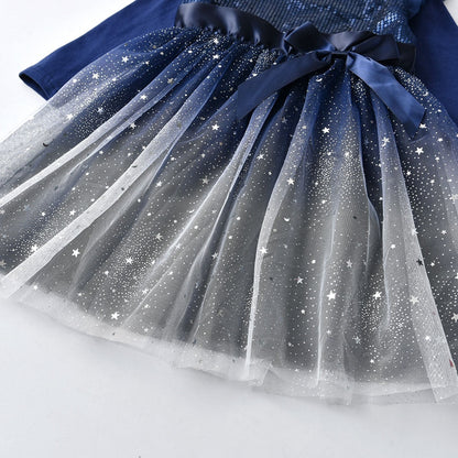Girls Navy Long Sleeve Tulle Dress (Age 3-8YRS)