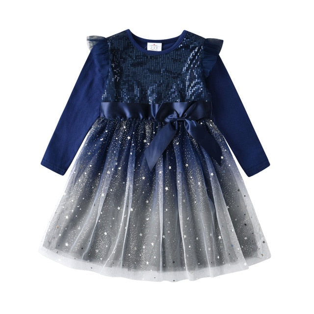 Girls Navy Long Sleeve Tulle Dress (Age 3-8YRS)