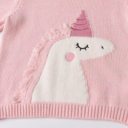 Girls Pink Unicorn Knitted Jumper (Age 3-8YRS)