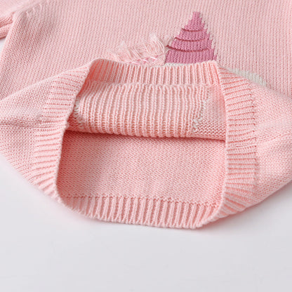 Girls Pink Unicorn Knitted Jumper (Age 3-8YRS)
