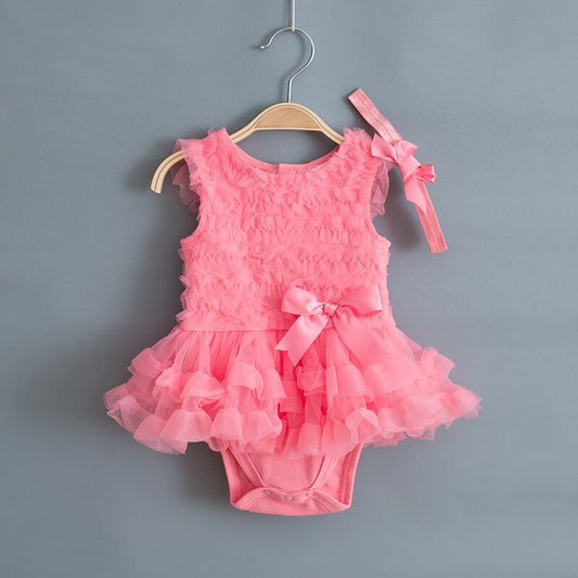 Baby Girls Pink Tutu Bodysuit Romper & Headband (Age 3m-24m) Pink