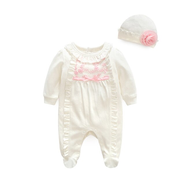 Baby Girls Onesie Babygro & Hat (Age 3M - 12M) White